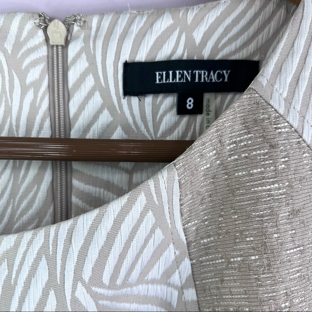ELLEN TRACY Gold Accent Champagne Ivory Brocade Sheath Dress Size 8 - Picture 7 of 14